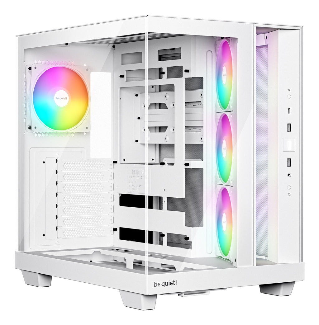be quiet! Light Base 500 Blanc | Boîtier PC ARGB vitré, Mini ITX / Micro ATX / ATX, 4 ventilateurs Light Wings LX 120 mm