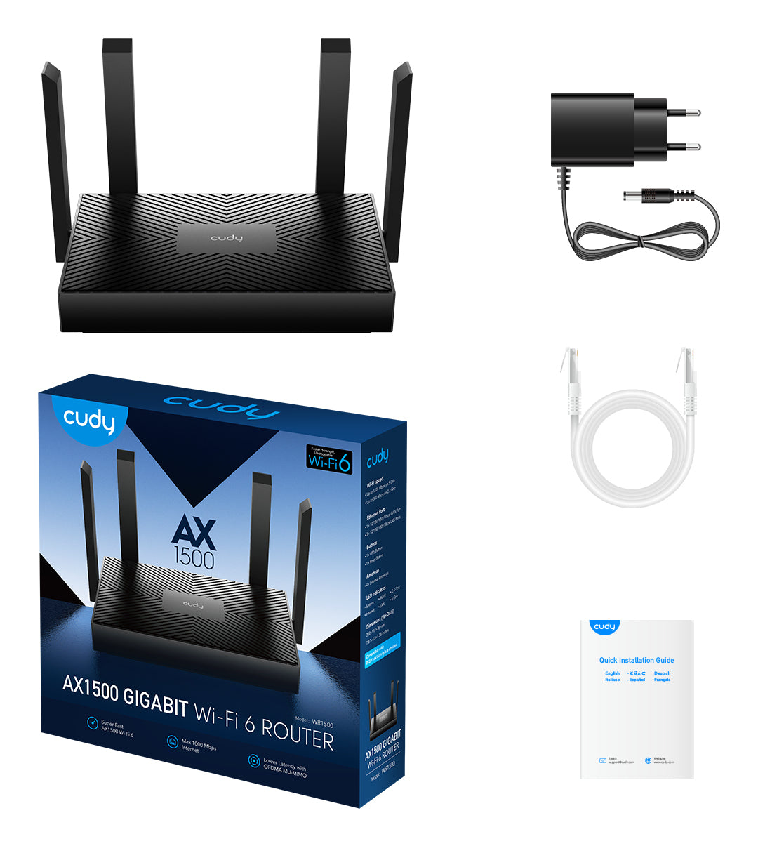 Cudy WR1500 routeur sans fil Gigabit Ethernet Bi-bande (2,4 GHz / 5 GHz) Noir