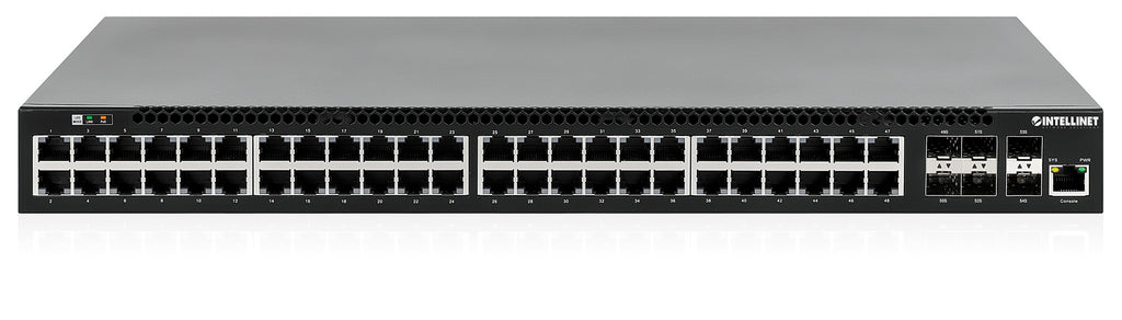 Intellinet Commutateur Réseau PoE+ L3 Administrable 54 ports, 48 ports Gigabit, 6 SFP+ 10G, Budget 850W, Rack 19"