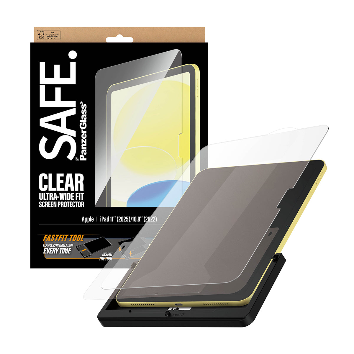 PanzerGlass SAFE. by ® Screen Protector iPad 11" (2025) | 10.9" (2022) | Ultra-Wide Fit w. FASTFIT TOOL Protection d'écran transparent Apple 1 pièce(s)
