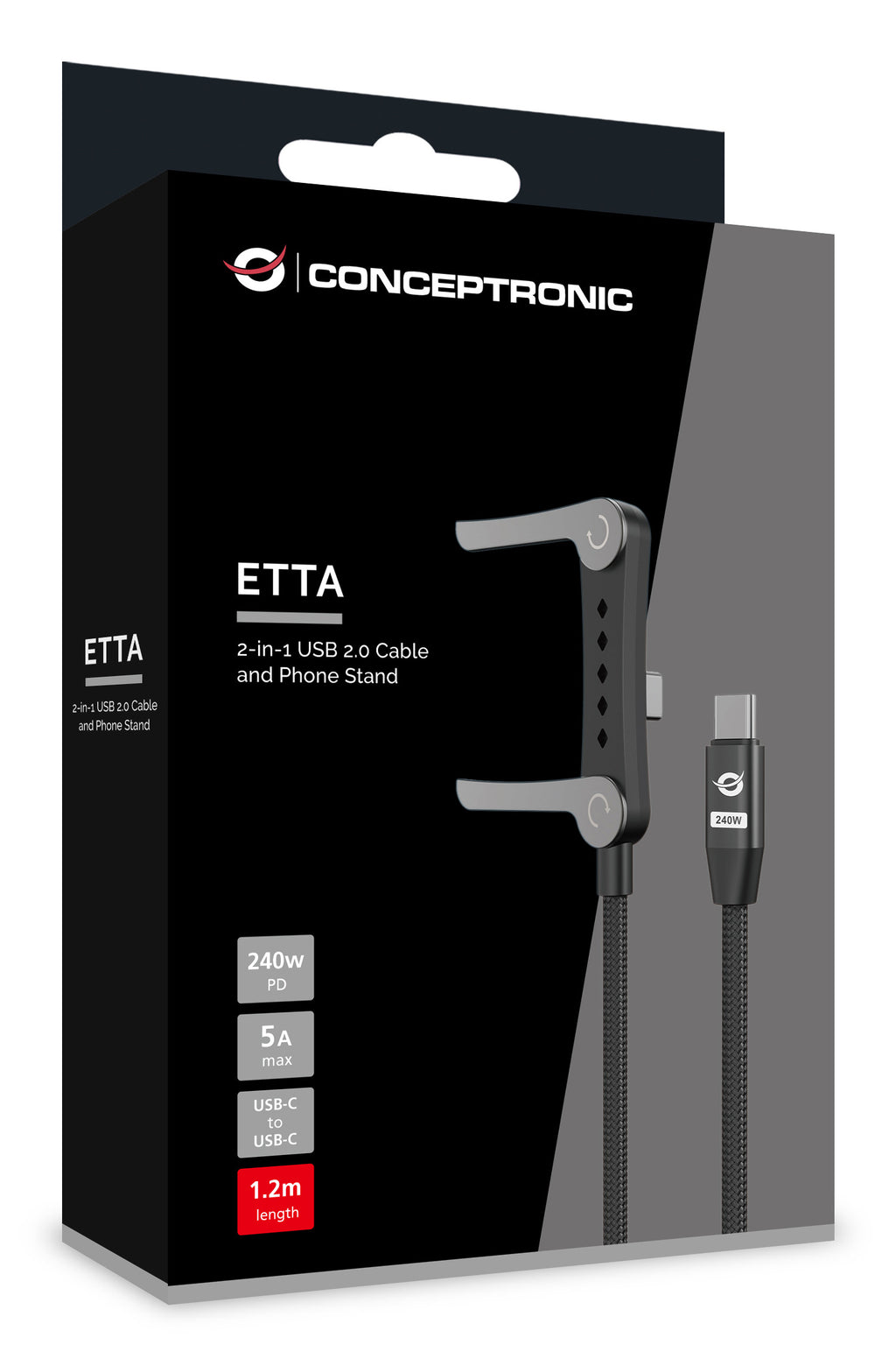 Conceptronic ETTA13B12 câble USB USB 2.0 1,2 m USB C 0,48 Gbit/s 240 W Noir