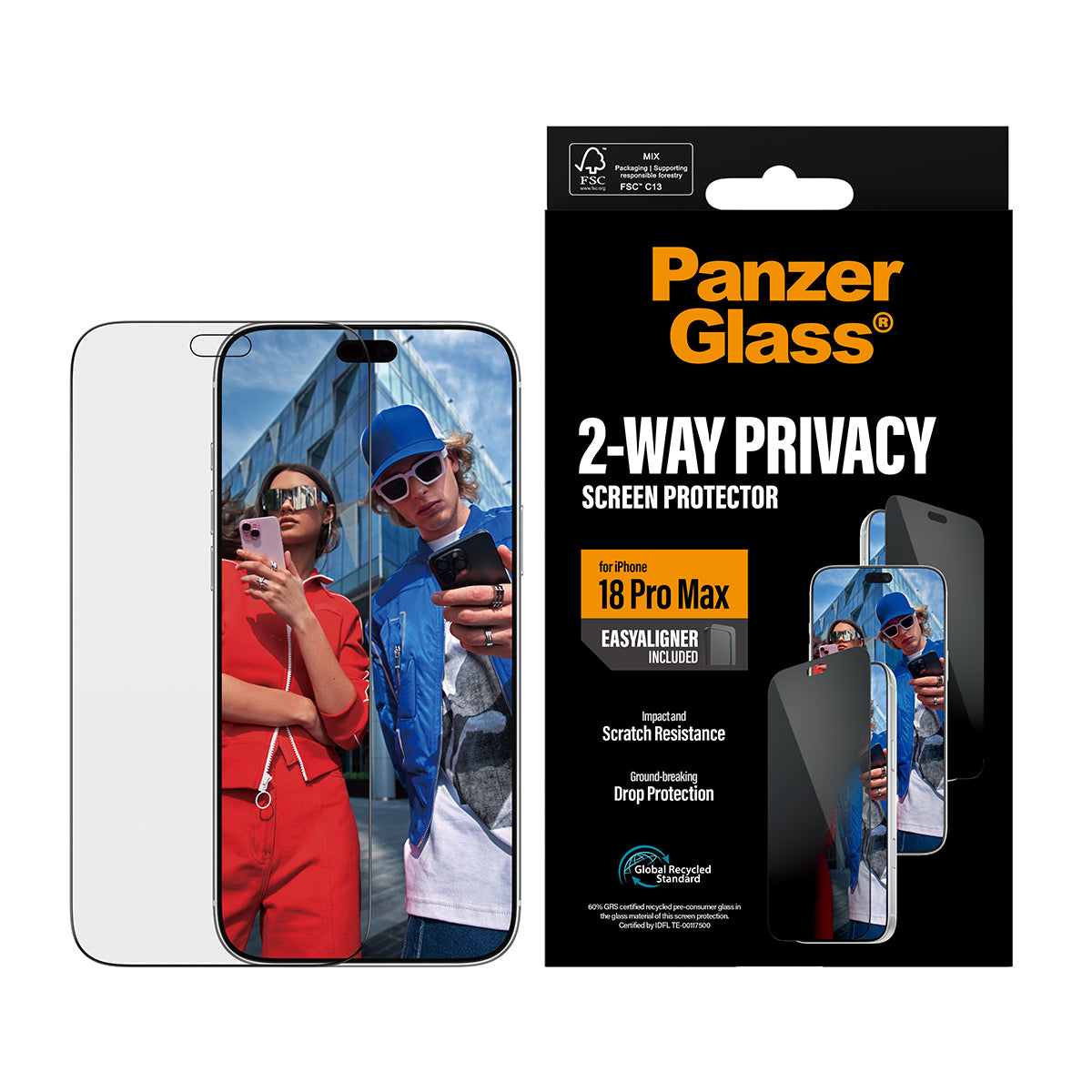 PanzerGlass ® 2-Way Privacy Screen Protector iPhone 2026 Pro Max | Ultra-Wide Fit w. EasyAligner Protection d'écran tran