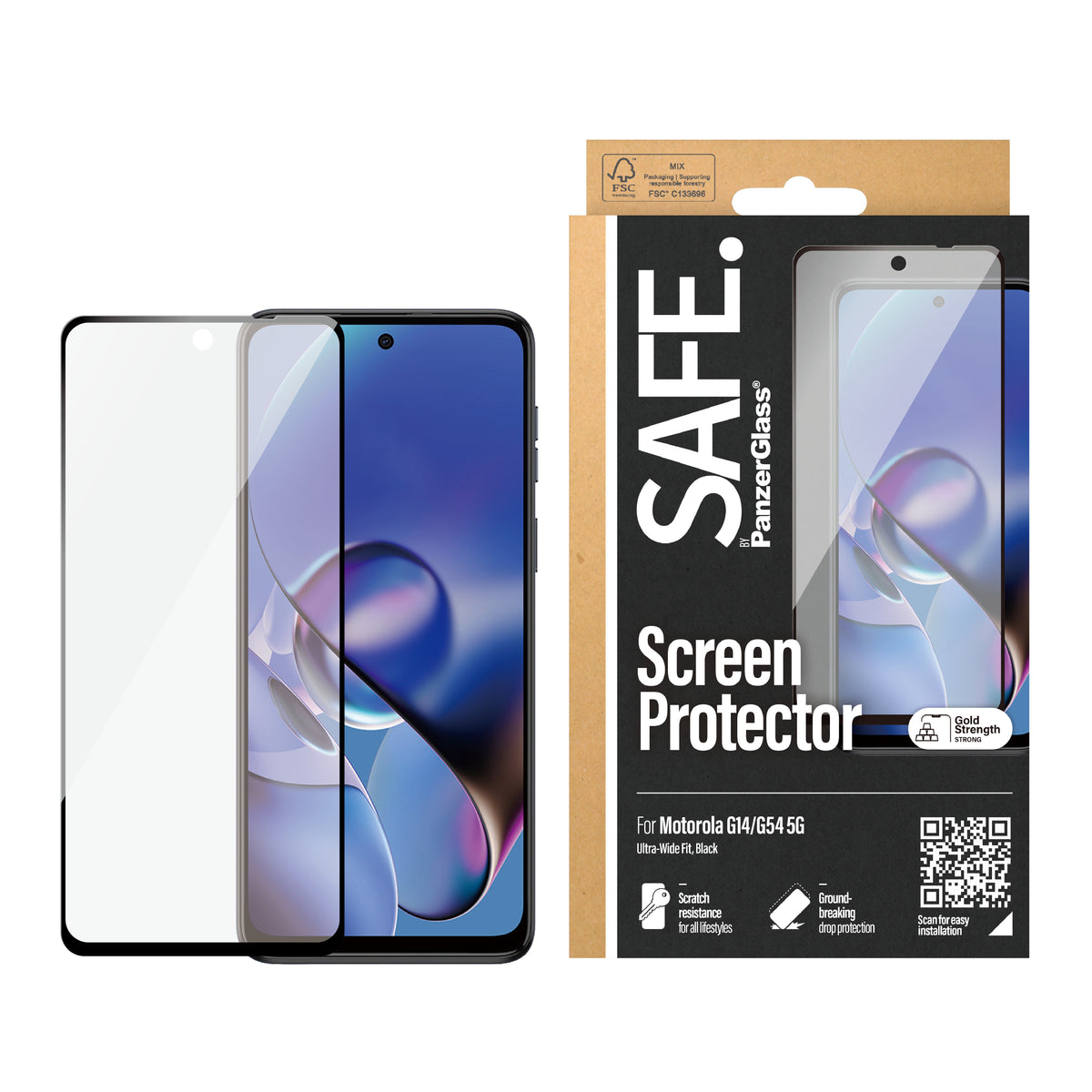 PanzerGlass SAFE. Screen Protector pour Motorola G14 4G et G54 5G, Ultra-Wide Fit, Transparent