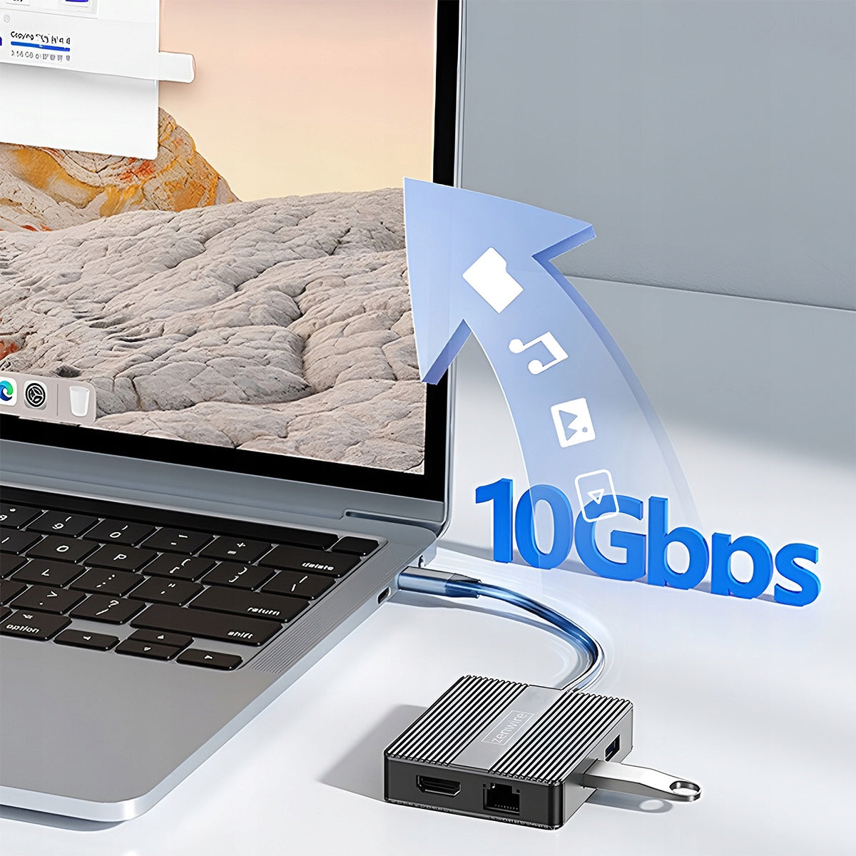 Hub USB-C 7-en-1 : adaptateur USB 3.0, HDMI 4K 60 Hz, DisplayPort, Gigabit RJ-45 1000 M, Zenwire BS-HP706