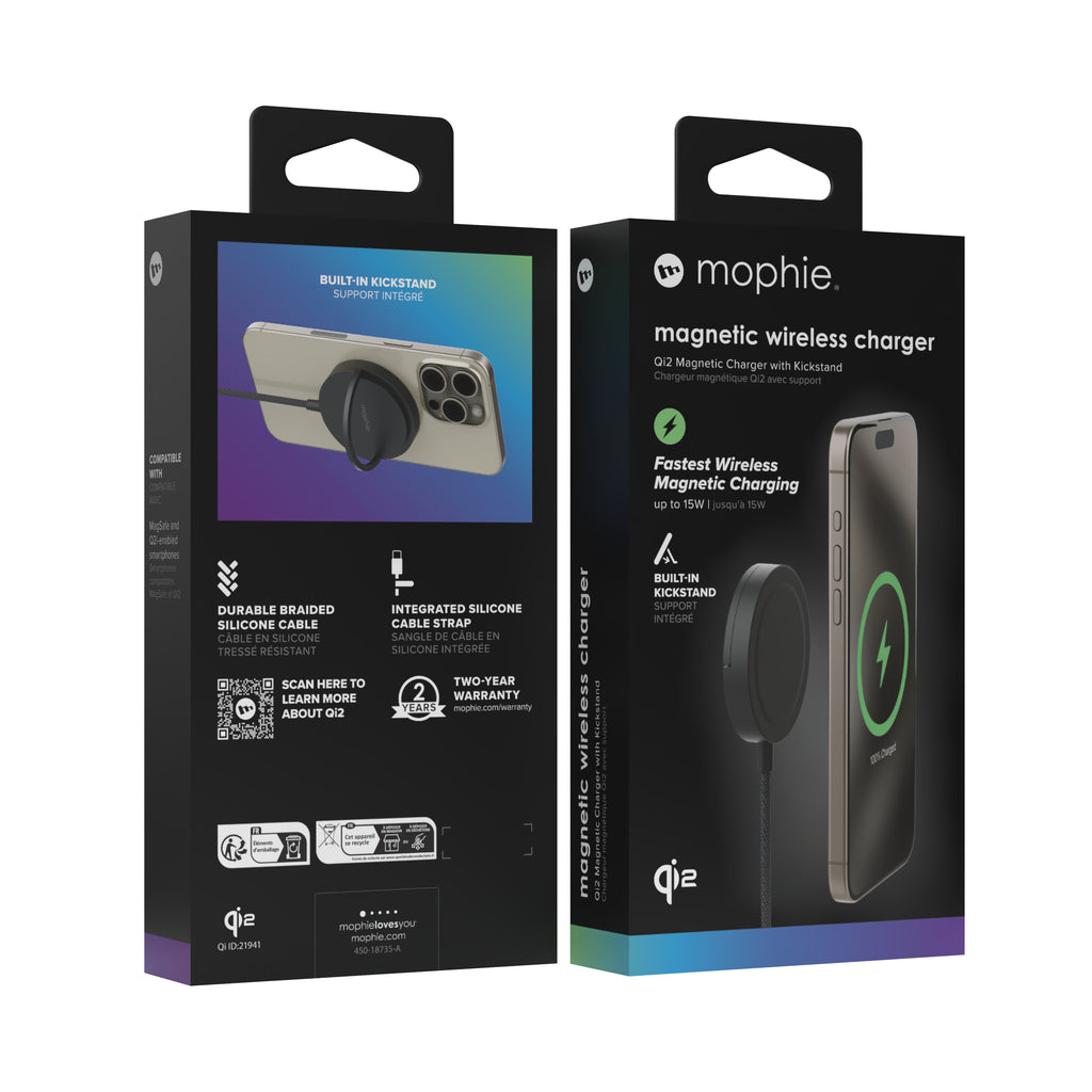 mophie Qi2 Magnetic Charger Smartphone Noir USB Recharge sans fil Charge rapide Intérieure - vue 4