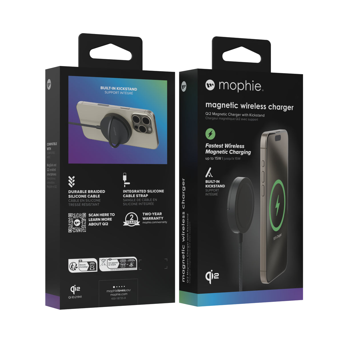 mophie Qi2 Magnetic Charger Smartphone Noir USB Recharge sans fil Charge rapide Intérieure - vue 4