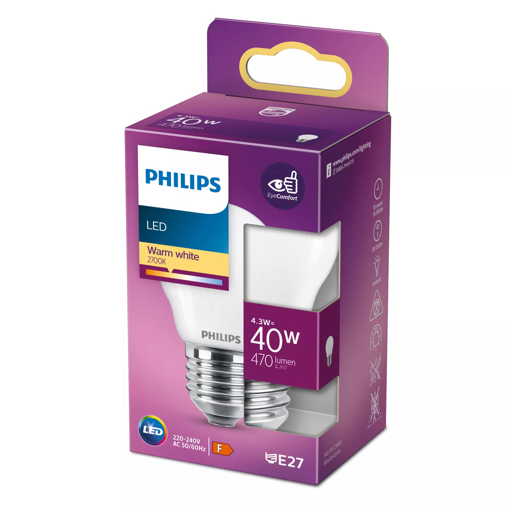 Philips Ampoule flamme dépolie à filament 40 W P45 E27
