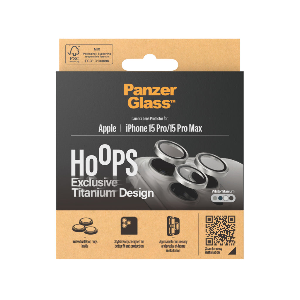 PanzerGlass Hoops Titanium Protecteur de Lentille de Caméra Transparent pour iPhone 15 Pro et 15 Pro Max