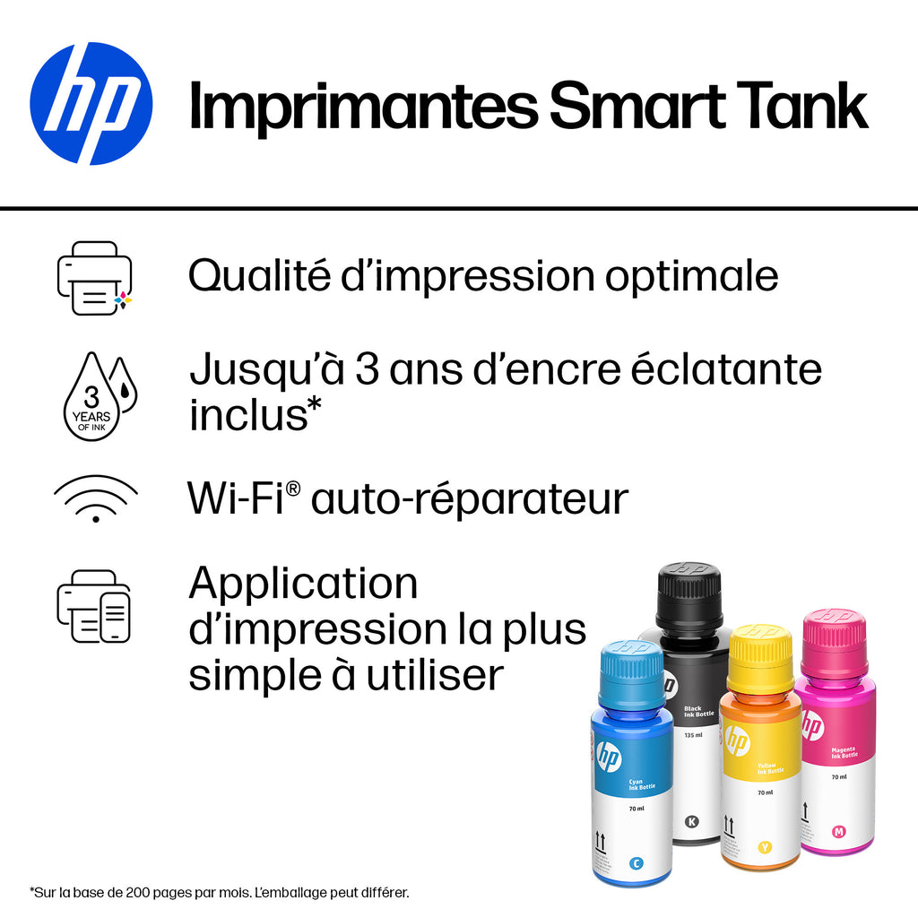 HP Smart Tank 7315 Wireless All-in-One Couleur Imprimante, Up to 2 Years of ink included; Two-sided printing; Copier, Sc