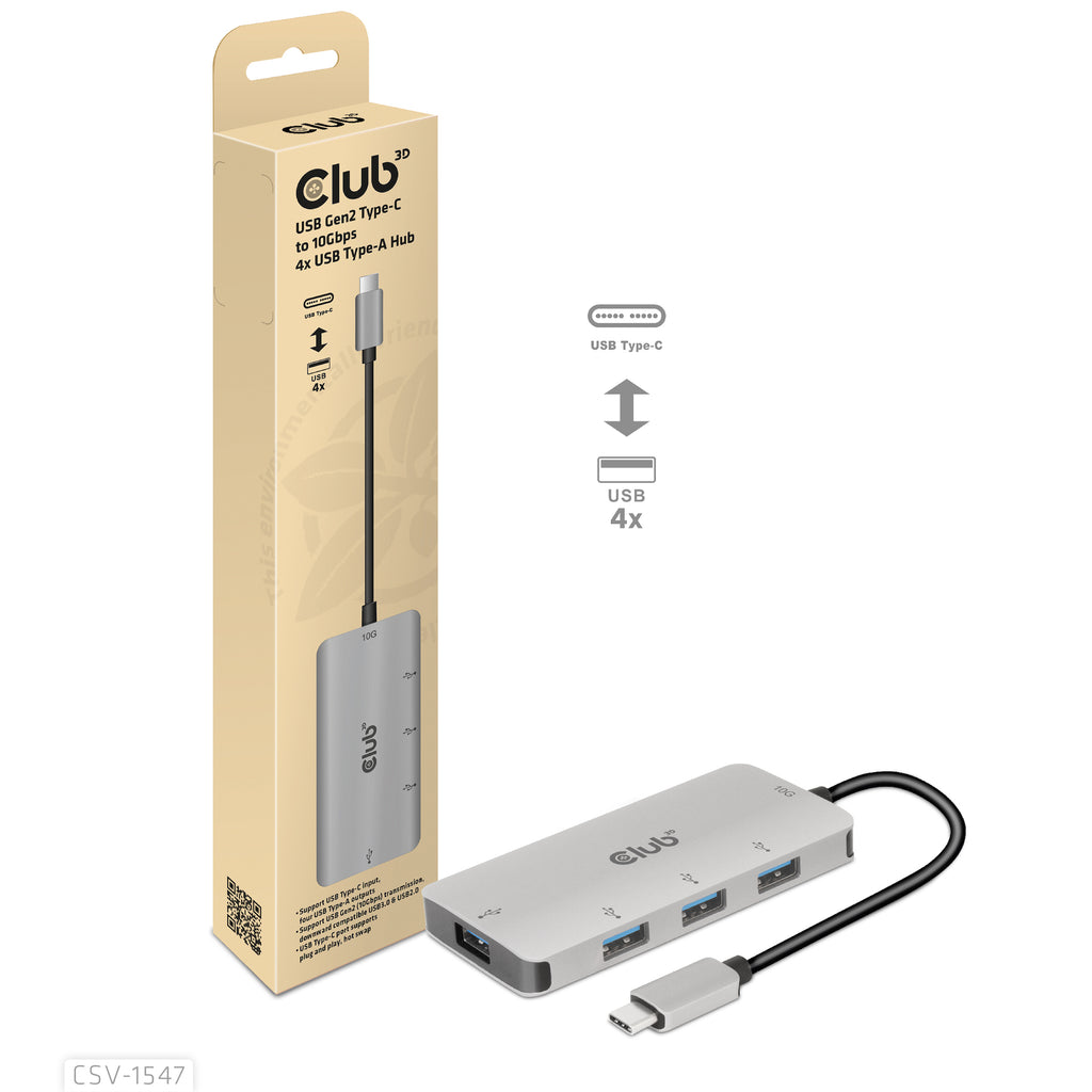 CLUB3D Hub USB-C vers 4 ports USB-A, Transfert Rapide 10Gbps