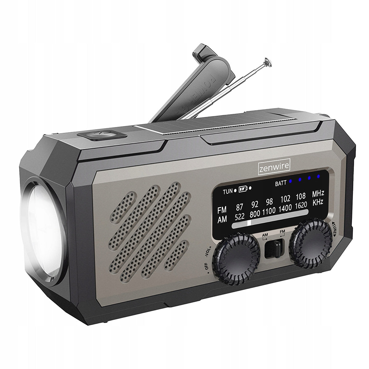 Mini radio portable solaire d'urgence pour le chantier, à manivelle, avec piles et batterie externe Zenwire Vibe Y2