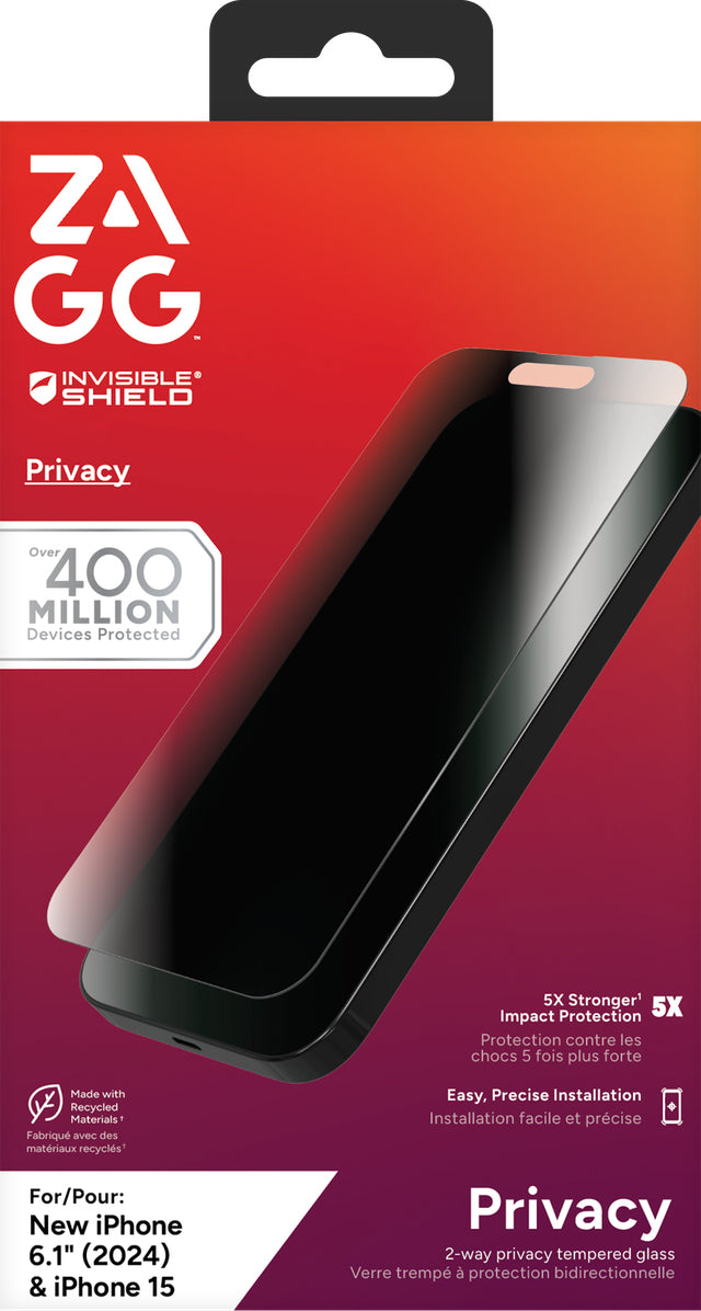 InvisibleShield Glass Elite Privacy Protection d'Écran pour iPhone 16 et iPhone 15