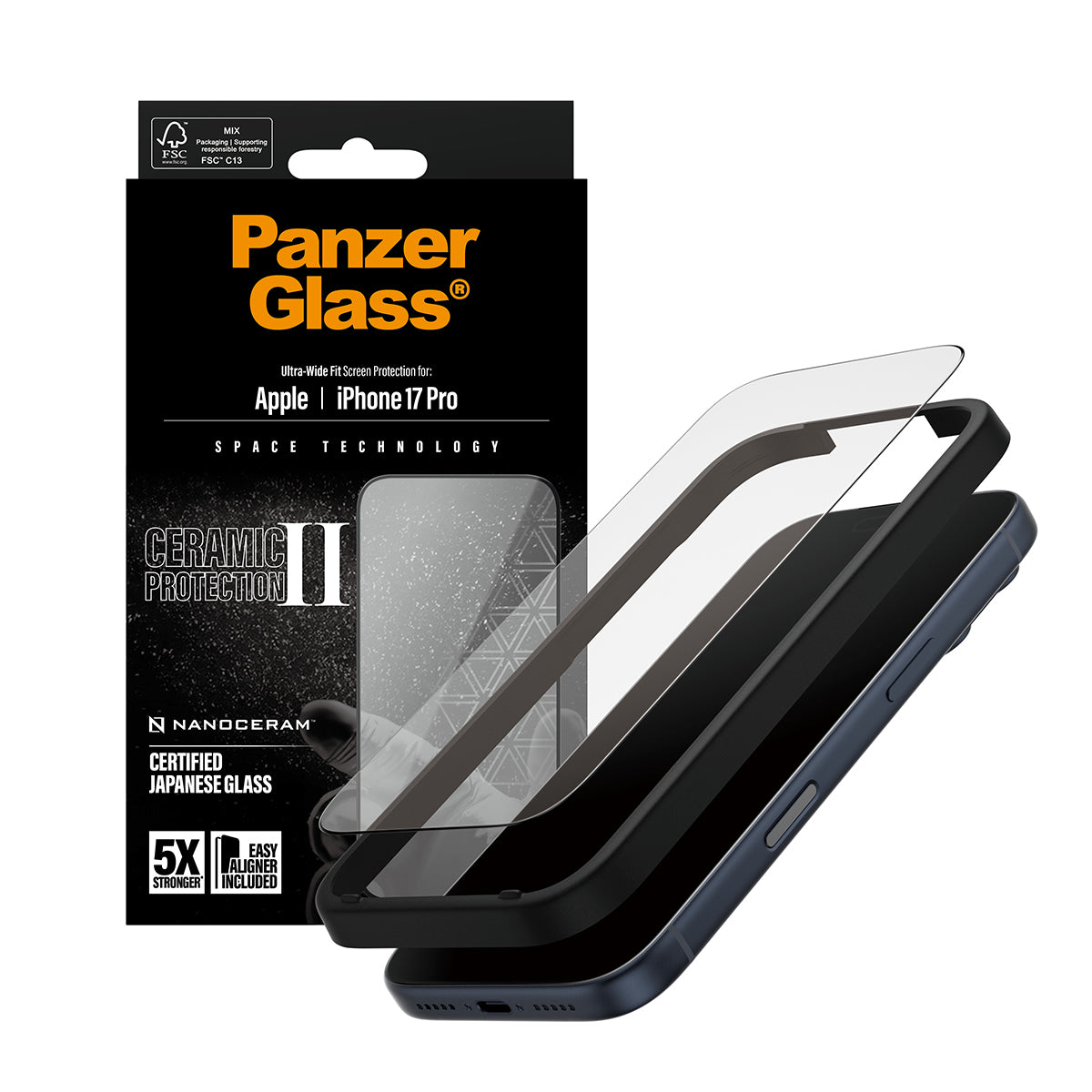 PanzerGlass ® Ceramic II Screen Protector iPhone 17 Pro | Ultra-Wide Fit w. EasyAligner Protection d'écran transparent Apple 1 pièce(s)
