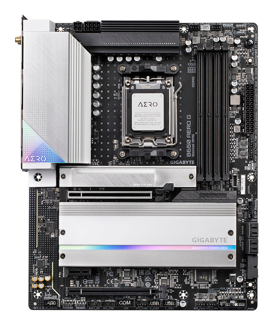 GIGABYTE B650 AERO G Carte mère - Compatible avec les processeurs AMD Ryzen série 9000, jusqu'à 8000 MHz DDR5 (OC), 1xPCIe 5.0 + 2xPCIe 4.0 M.2, LAN 2,5 GbE, WIFI 6E, USB 3.2 Gen 2
