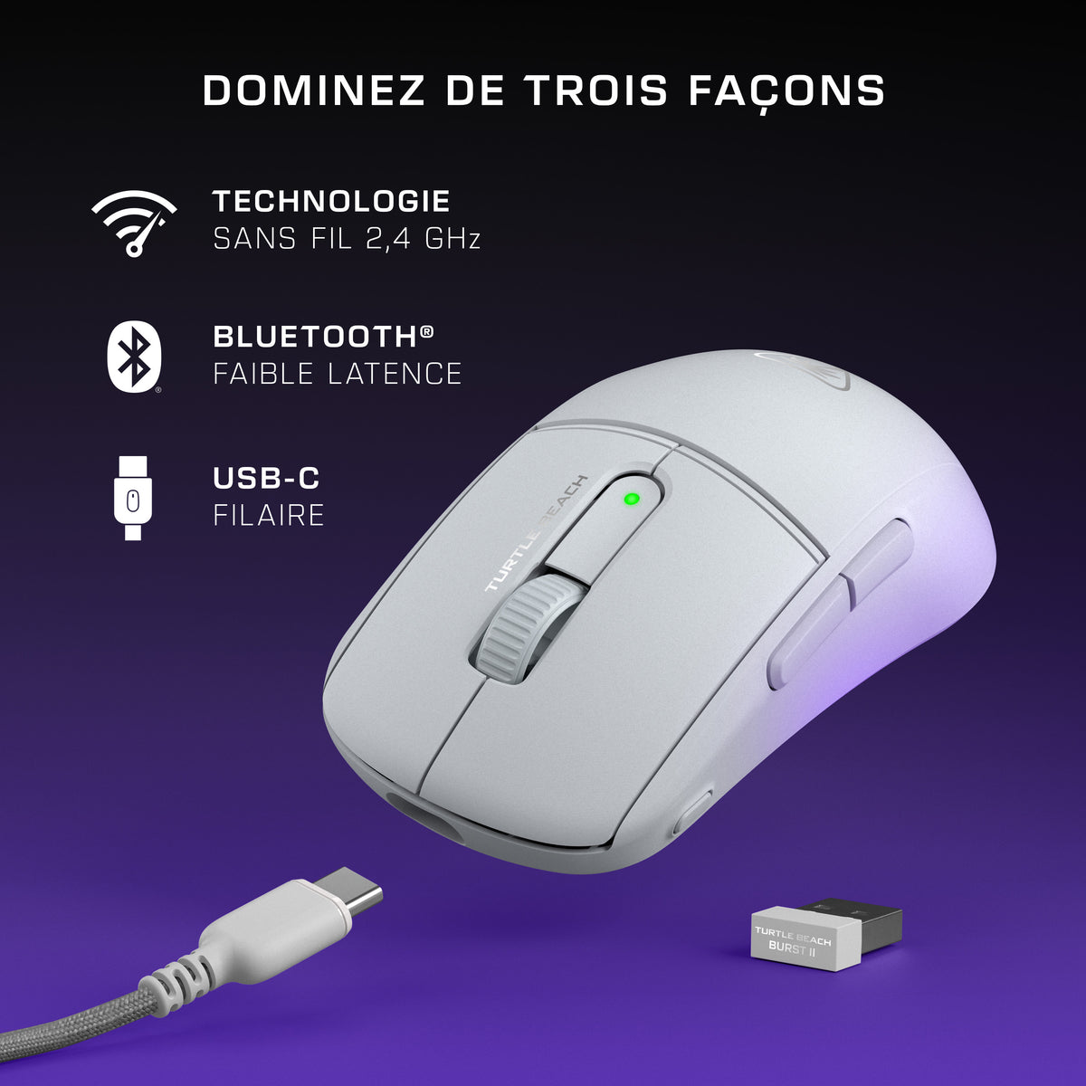 Turtle Beach Burst II Air - Souris gaming sans fil 2,4 GHz : ultralégère avec 47 g, touches optiques, symétrique, capteu