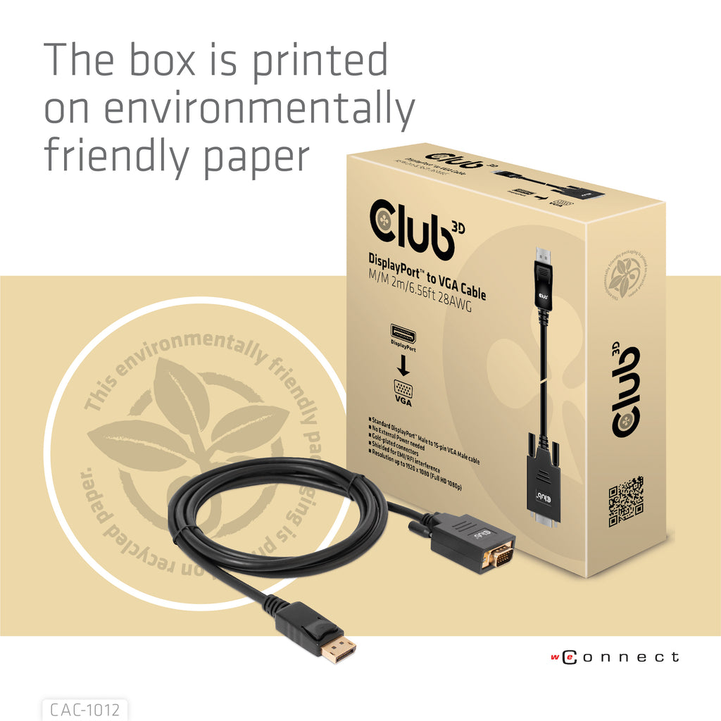 CLUB3D CAC-1012 Câble Adaptateur DisplayPort vers VGA (D-Sub), 2 m, Noir