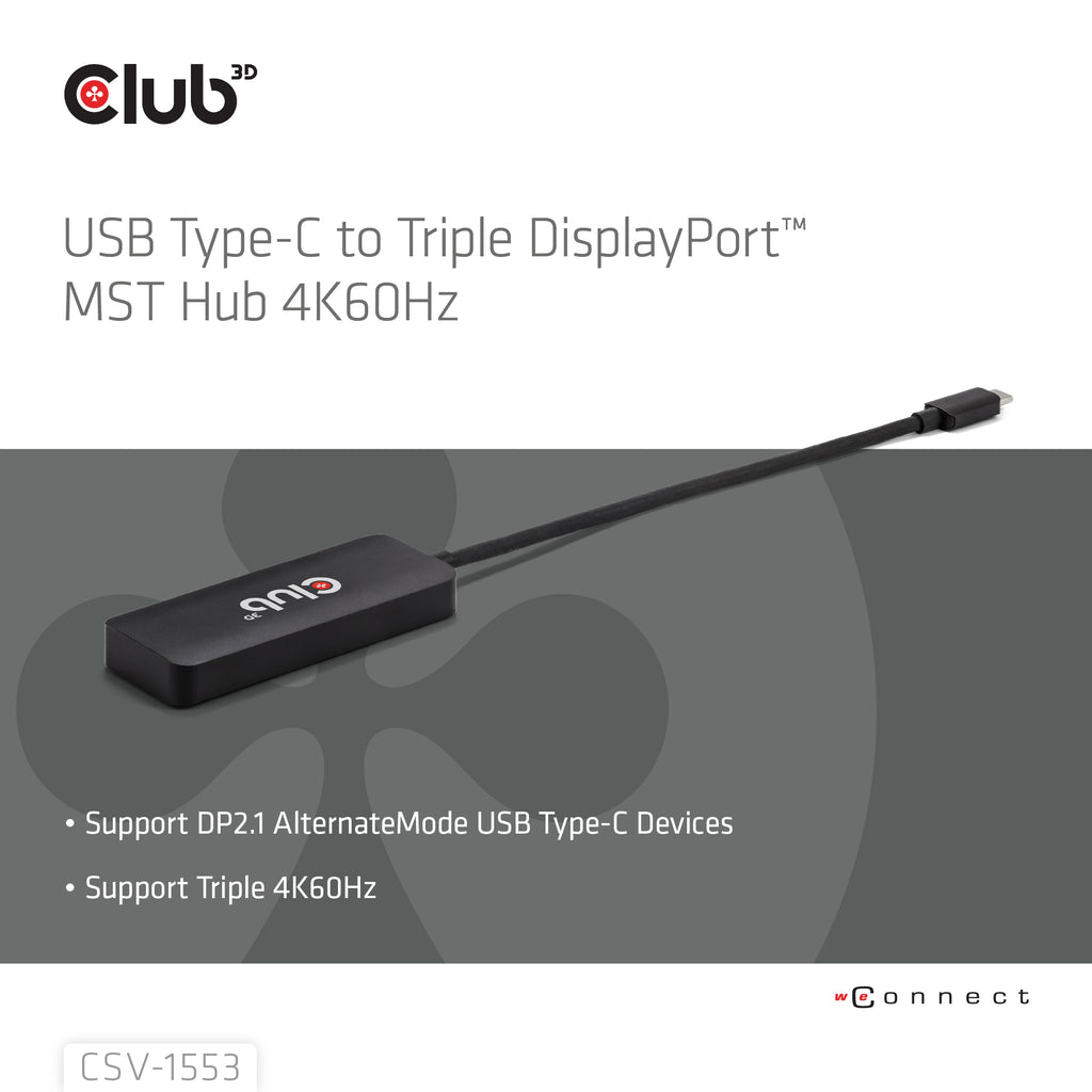 CLUB3D Hub MST USB-C vers Triple DisplayPort 4K60Hz