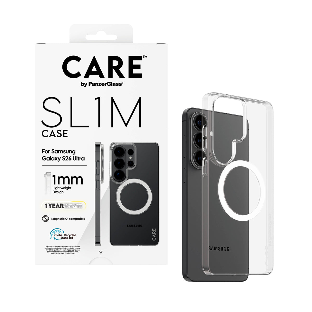 PanzerGlass CARE™ by ® SL1M Case Transparent w. Qi Samsung Galaxy S26 Ultra coque de protection pour téléphones portables 17,5 cm (6.9") Housse