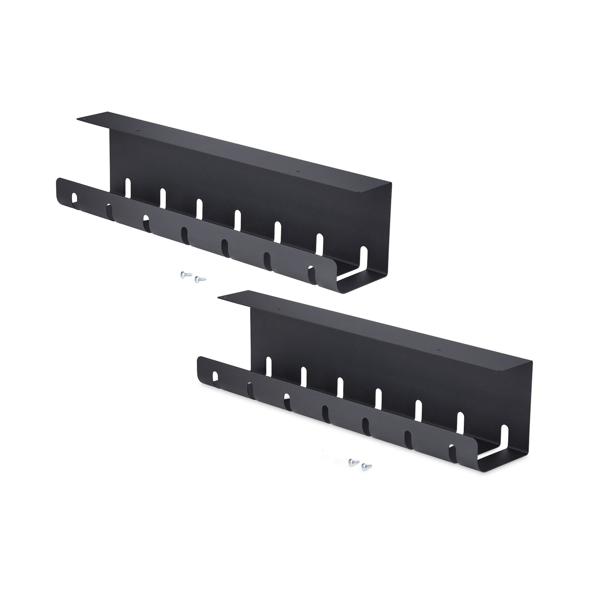 StarTech.com Lot de 2 Bacs de Gestion des Câbles sous Bureau, Longueur 106cm (53cm par Plateau), Organiseur de Câbles Métallique à Fentes, Installation par Vis, Support pour Multiprise, Noir, TAA