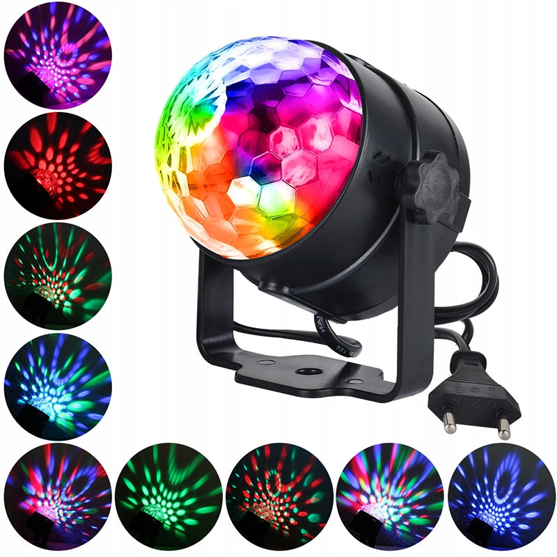 PROJEKTOR DYSKOTEKOWY KULA DISCO OBROTOWA LASER REFLEKTOR LED RGB + PILOT
