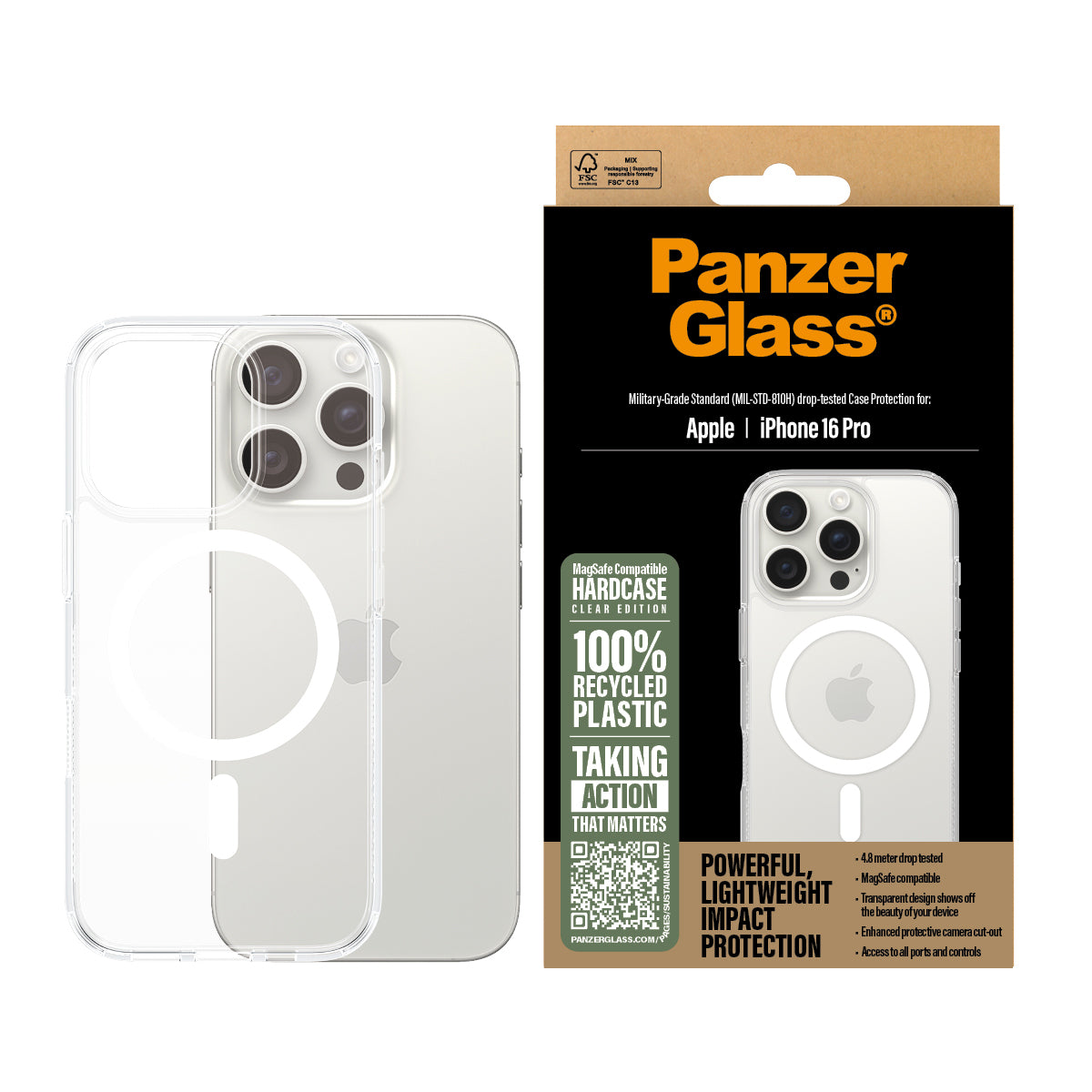 PanzerGlass ® HardCase Transparent w. White MagSafe iPhone 16 Pro coque de protection pour téléphones portables Housse