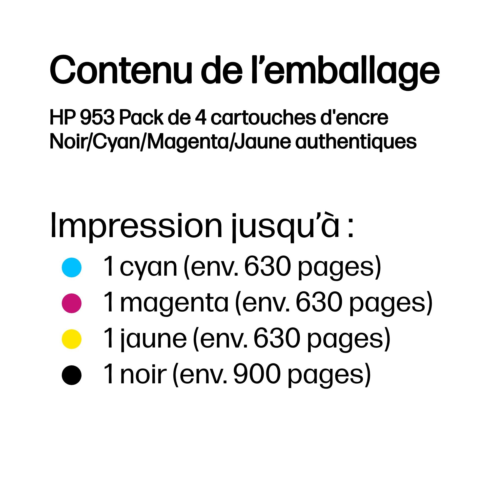 HP 953 Pack de 4 cartouches d'encre Noir/Cyan/Magenta/Jaune authentiques