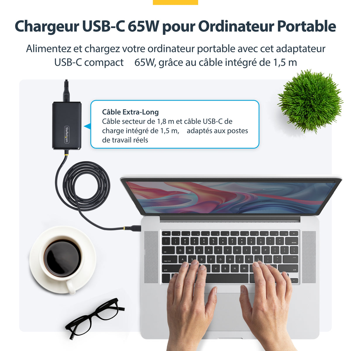 StarTech.com 165LE-USB-C-CHARGER Adaptateur de Puissance et Chargeur USB-C 65W Noir