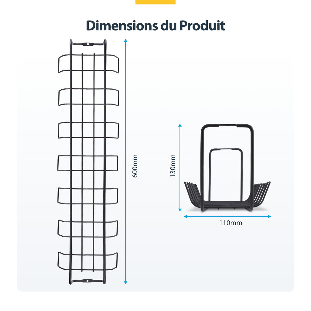 StarTech.com Bac de Rangement de Câbles sous Bureau, 61,5cm, Organiseur Métallique Type Panier, Noir