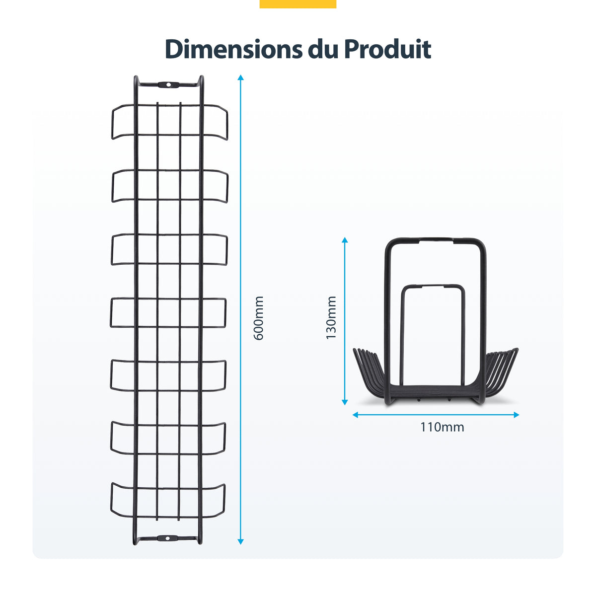 StarTech.com Bac de Rangement de Câbles sous Bureau, 61,5cm, Organiseur Métallique Type Panier, Noir