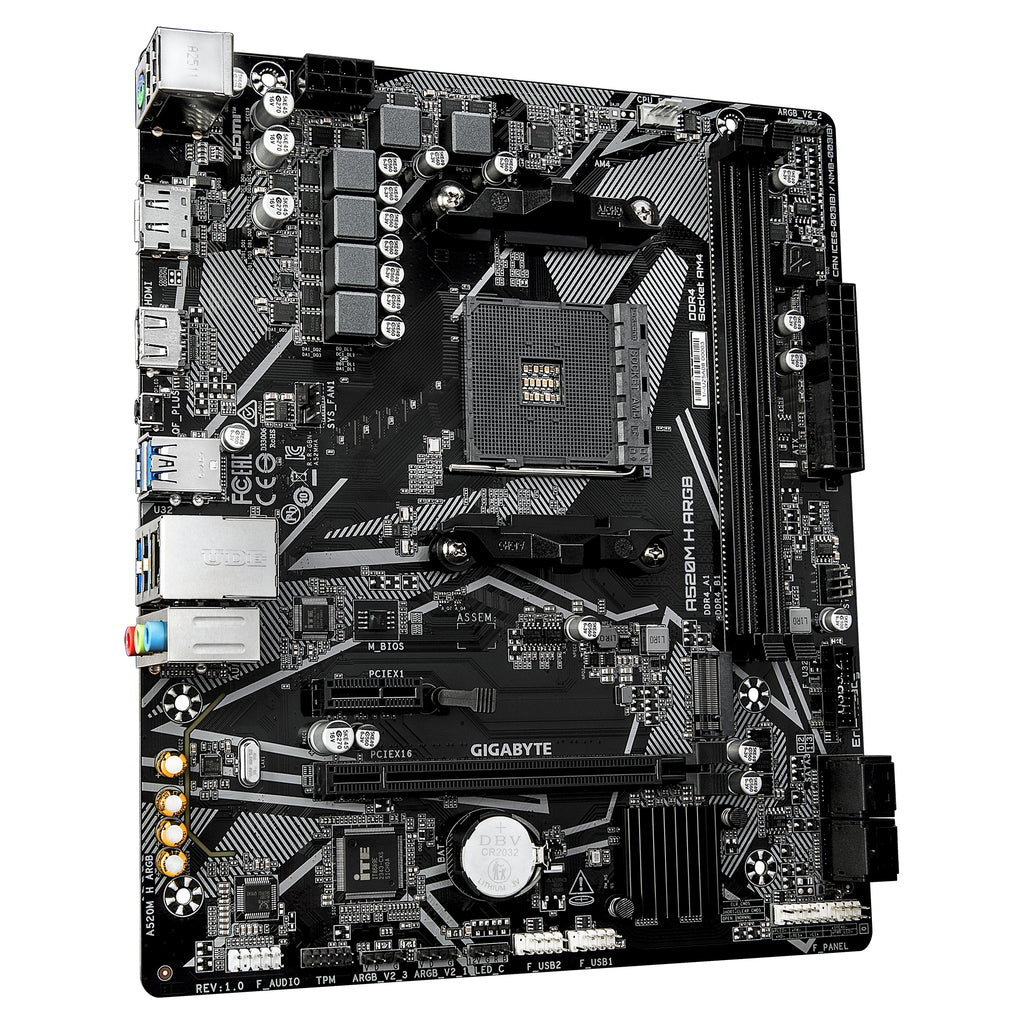 GIGABYTE A520M H ARGB Carte Mère – Compatible avec processeurs AMD Ryzen Série 5000, jusqu’à 5100 MHz DDR4 (OC), M.2 PCIe 3.0 x4, LAN 1 GbE, USB 3.2 Gen 1 - vue 3
