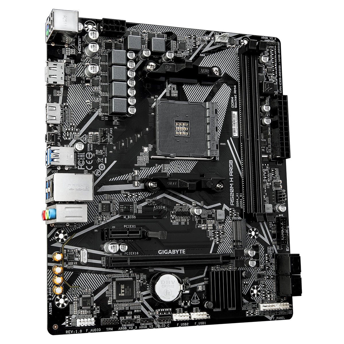 GIGABYTE A520M H ARGB Carte Mère – Compatible avec processeurs AMD Ryzen Série 5000, jusqu’à 5100 MHz DDR4 (OC), M.2 PCIe 3.0 x4, LAN 1 GbE, USB 3.2 Gen 1 - vue 3