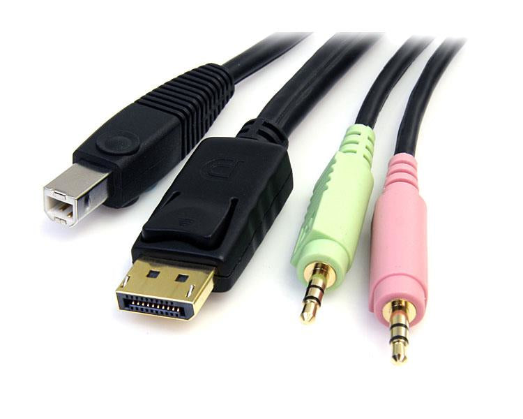 StarTech.com Câble de commutateur KVM DisplayPort USB 4 en 1 de 1,8 m avec audio et microphone