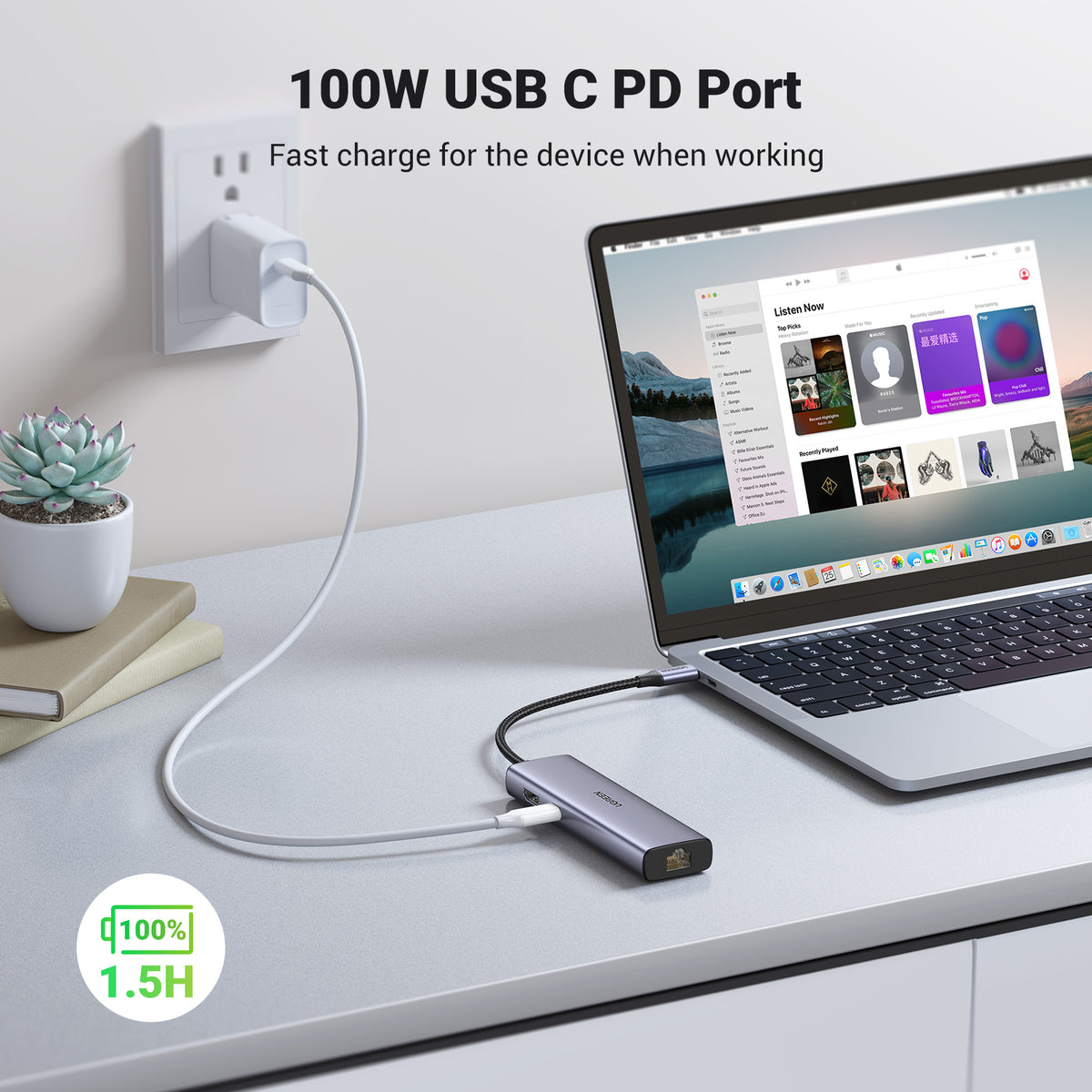 Ugreen USB-C to 2*USB3.0+HDMI+RJ 45+SD&TF+PD port Hub - vue 4