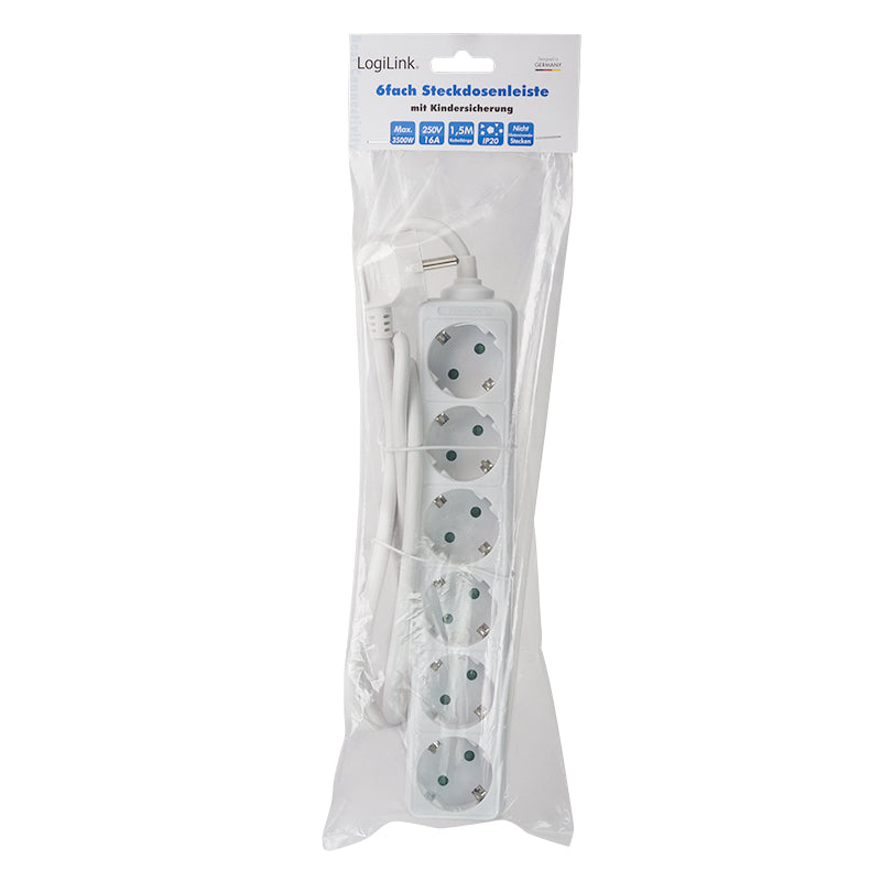 LogiLink LPS238 Multiprise 6 Prises CA, Câble 1,5 m, Blanc