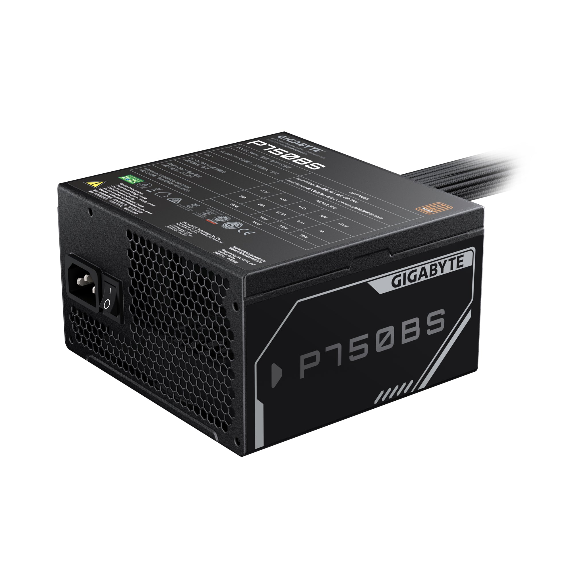 GIGABYTE P750BS Bloc d'Alimentation - PCI-E 6+2 Pin x 4, 80 PLUS Bronze, Ventilateur 120 mm, Compatible ATX, Prise EU