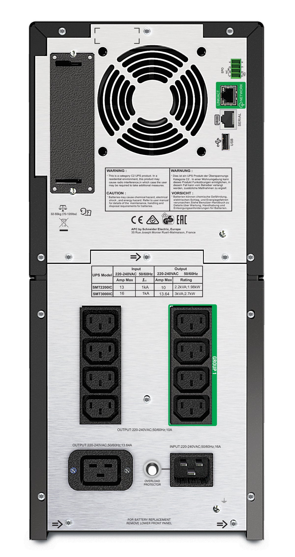 APC Smart-UPS SMT2200IC 2200 VA avec 8x C13, 1x C19, USB et SmartConnect