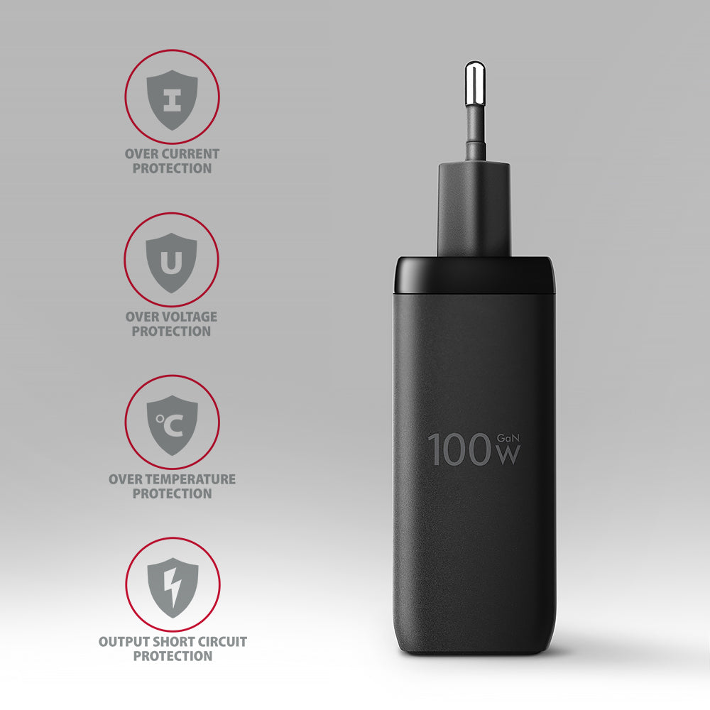 Axagon ACU-DPQ100 chargeur d'appareils mobiles Ordinateur portable, Téléphone portable, Netbook, Ordinateur portable, Smartphone, Smartwatch, Tablette, Universel Noir Secteur Charge rapide Intérieure