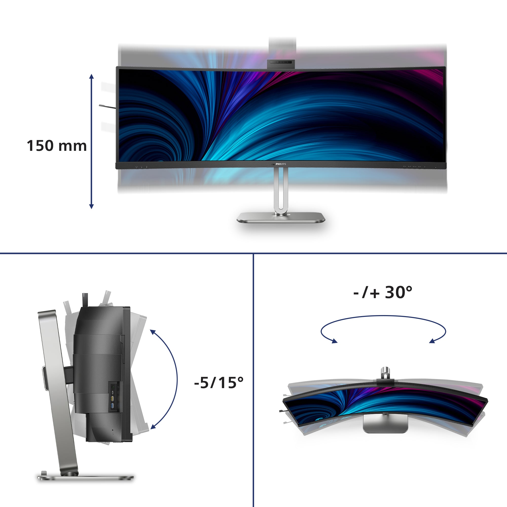 Philips 5000 series 49B2U5900CH/00 écran plat de PC 124 cm (48.8") 5120 x 1440 pixels Dual QHD LCD Noir