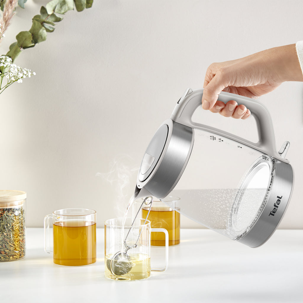 Tefal Glass Kettle KI605B30 bouilloire 1,7 L 2200 W Gris, Argent, Transparent