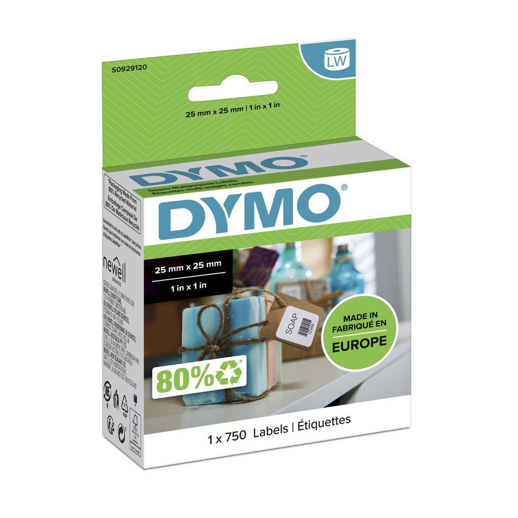 DYMO LW Étiquettes Autocollantes Polyvalentes 25 mm x 25 mm, Rouleau de 750 Étiquettes pour LabelWriter