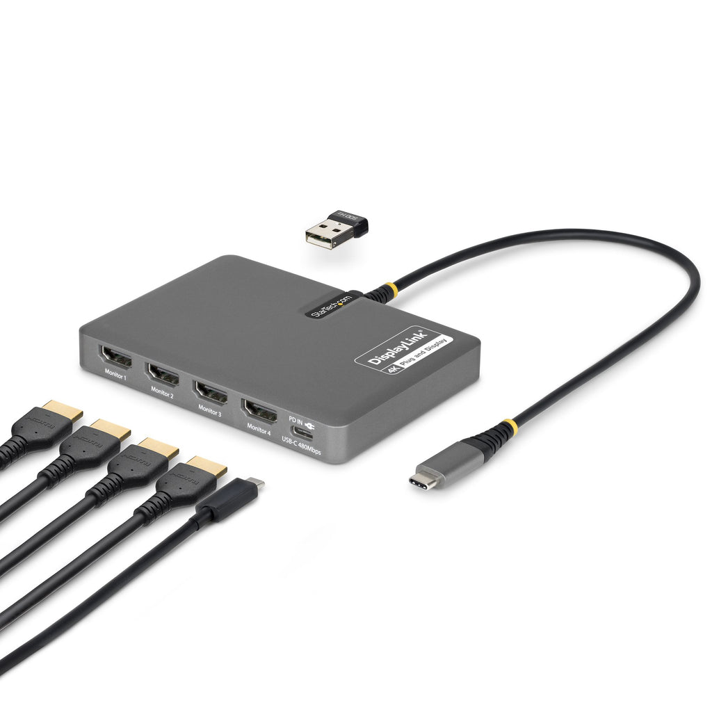 StarTech.com QUAD-USB-HDMI-ADAPT station d'accueil Avec fil USB 3.2 Gen 1 (3.1 Gen 1) Type-C Gris