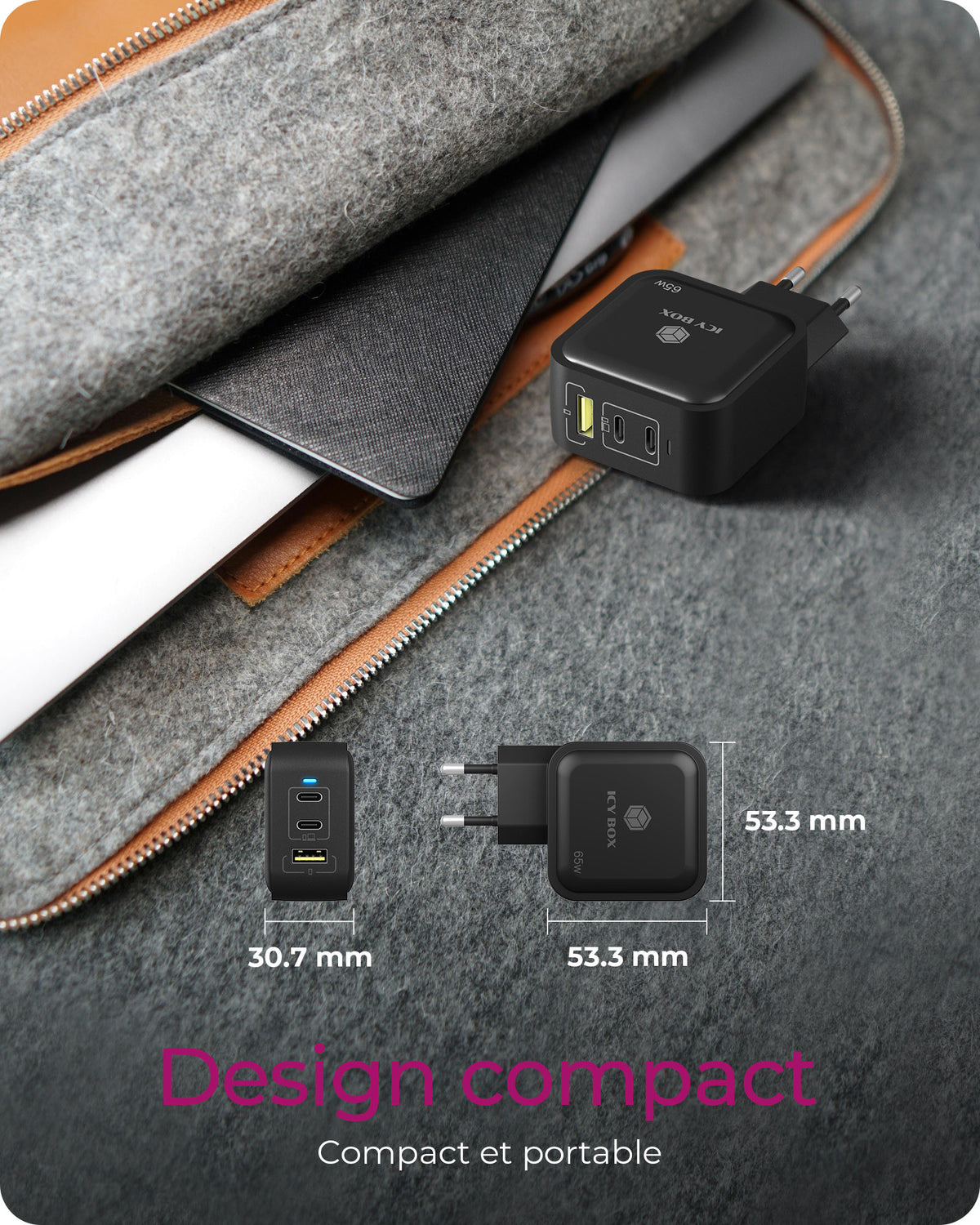 Chargeur Secteur Universel IB-PS1030-PD Charge Rapide, 3 Ports (2x USB-C, 1x USB 2.0), Noir