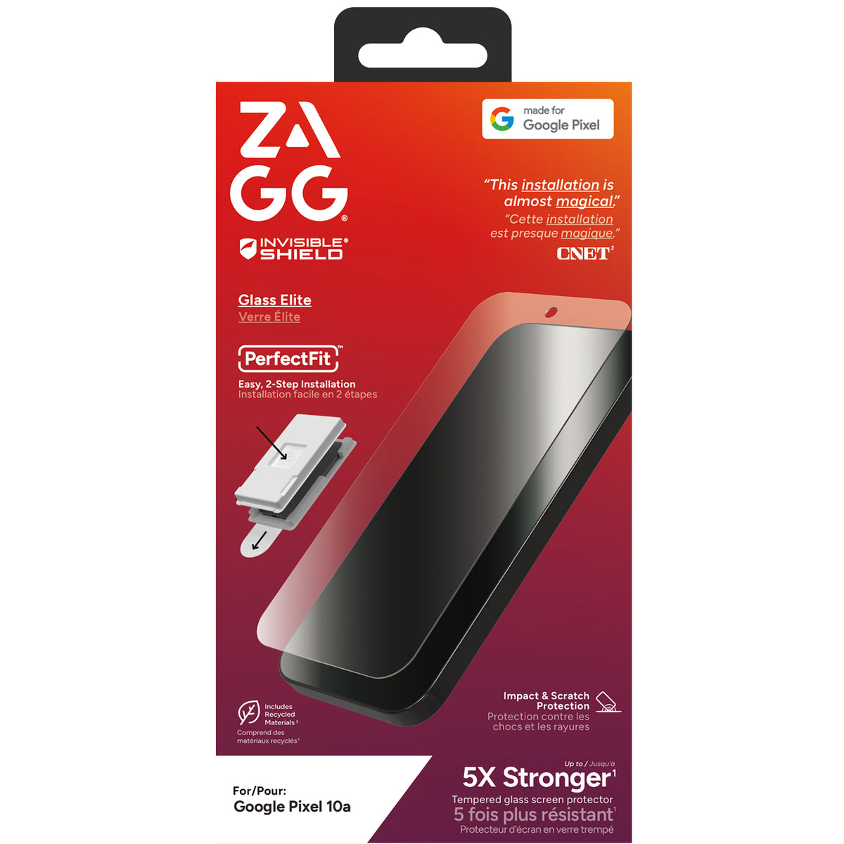 InvisibleShield Glass Elite Protection d'écran en verre trempé pour Google Pixel 10a, Transparent