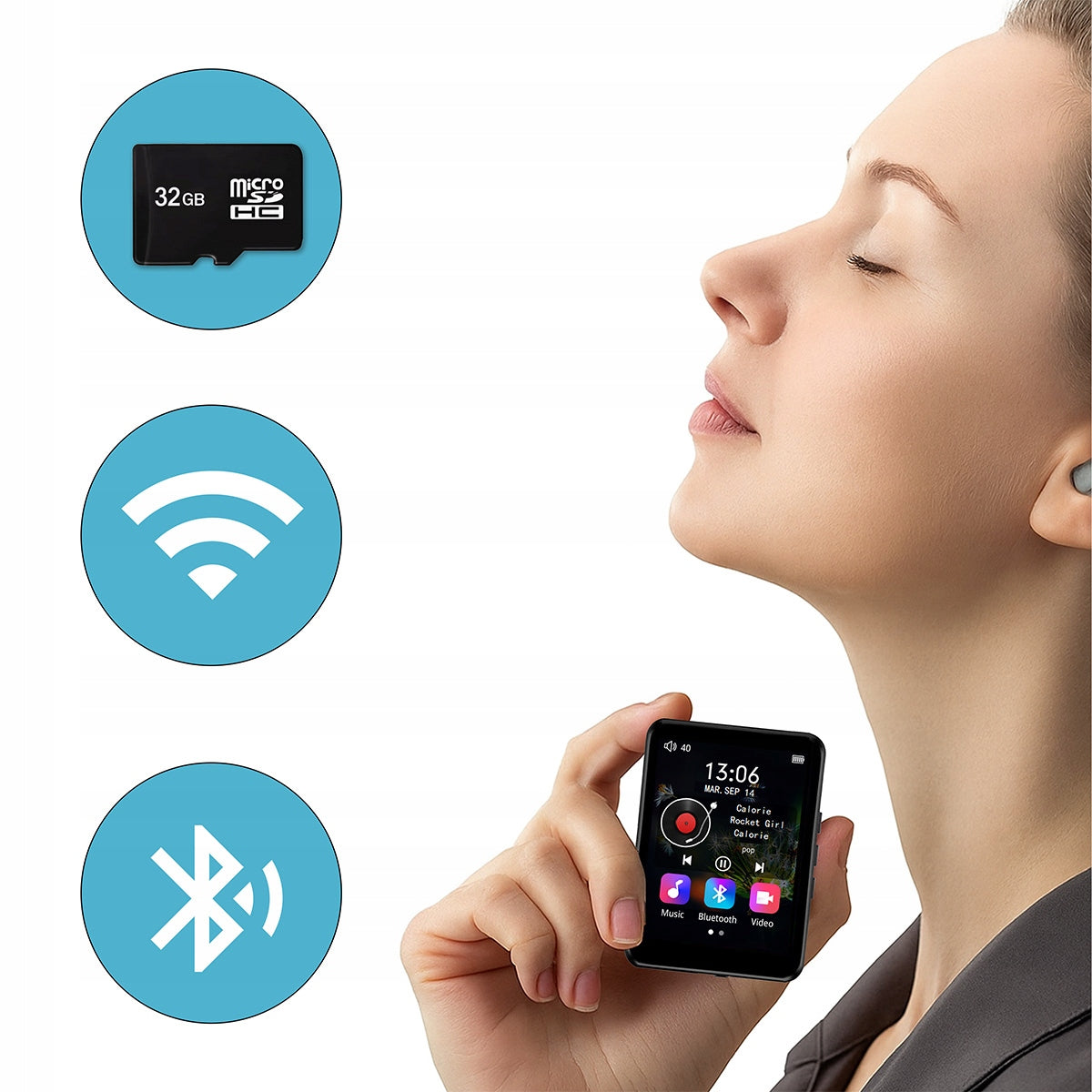 Lecteur portable MP3/MP4 avec Bluetooth, radio FM, dictaphone, carte SD et écouteurs - 36 Go - Zenwire P1