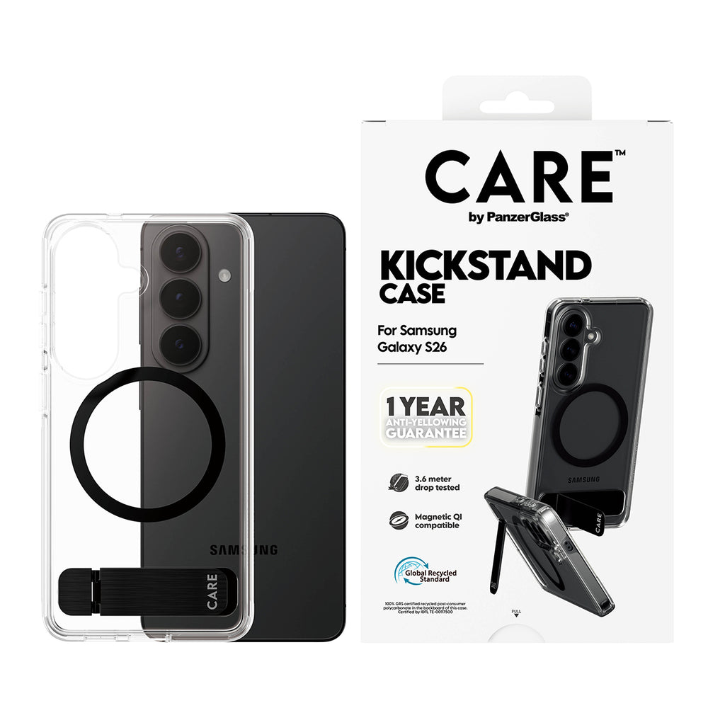 PanzerGlass CARE Kickstand Case Transparent avec Qi pour Samsung Galaxy S26