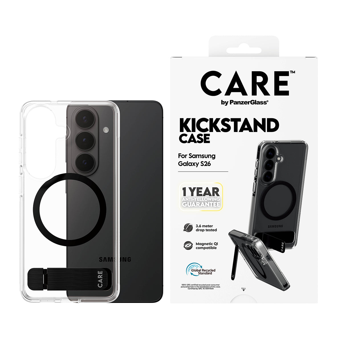 PanzerGlass CARE Kickstand Case Transparent avec Qi pour Samsung Galaxy S26