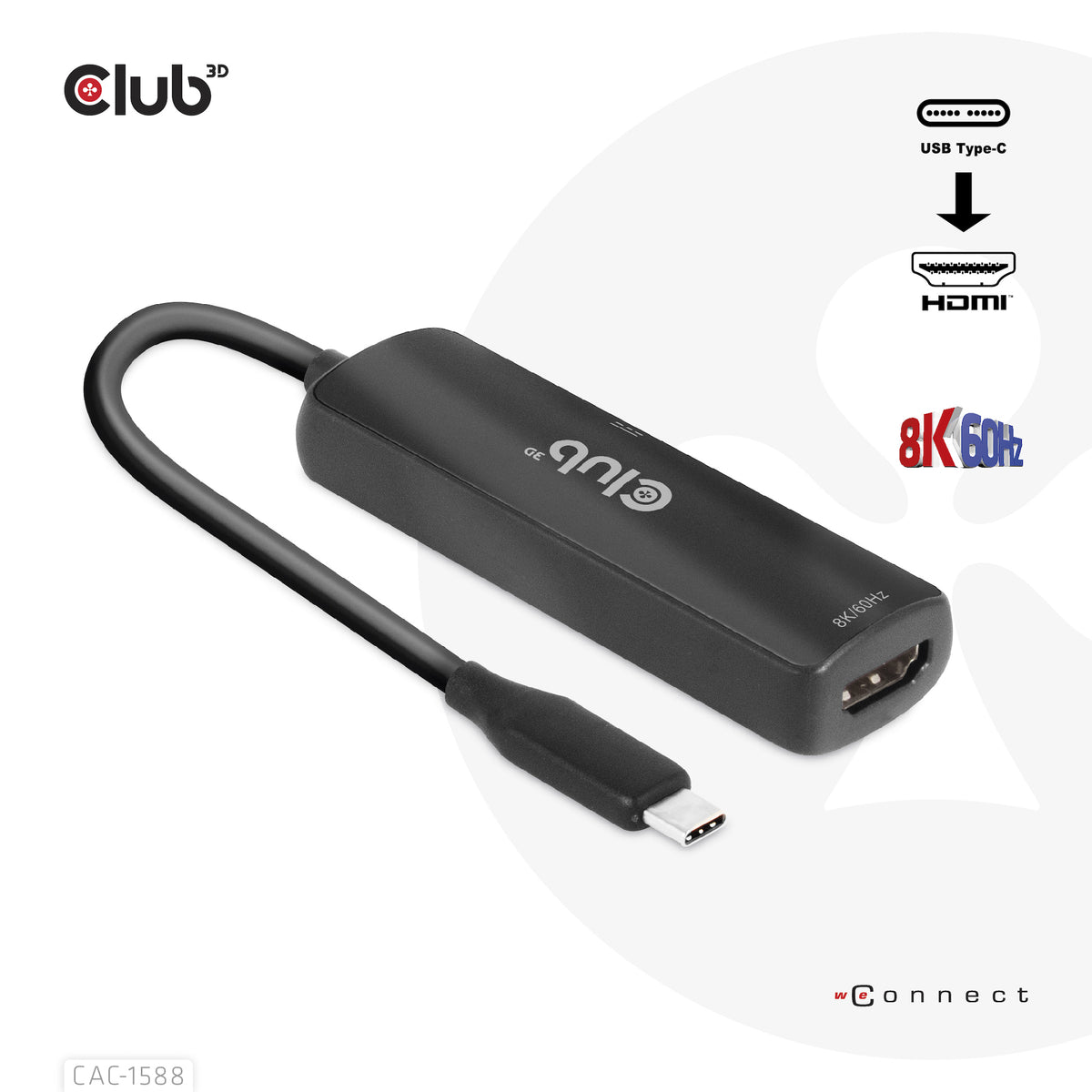 CLUB3D CAC-1588 Adaptateur Câble Vidéo USB Type-C vers HDMI, Noir, 0,17 m