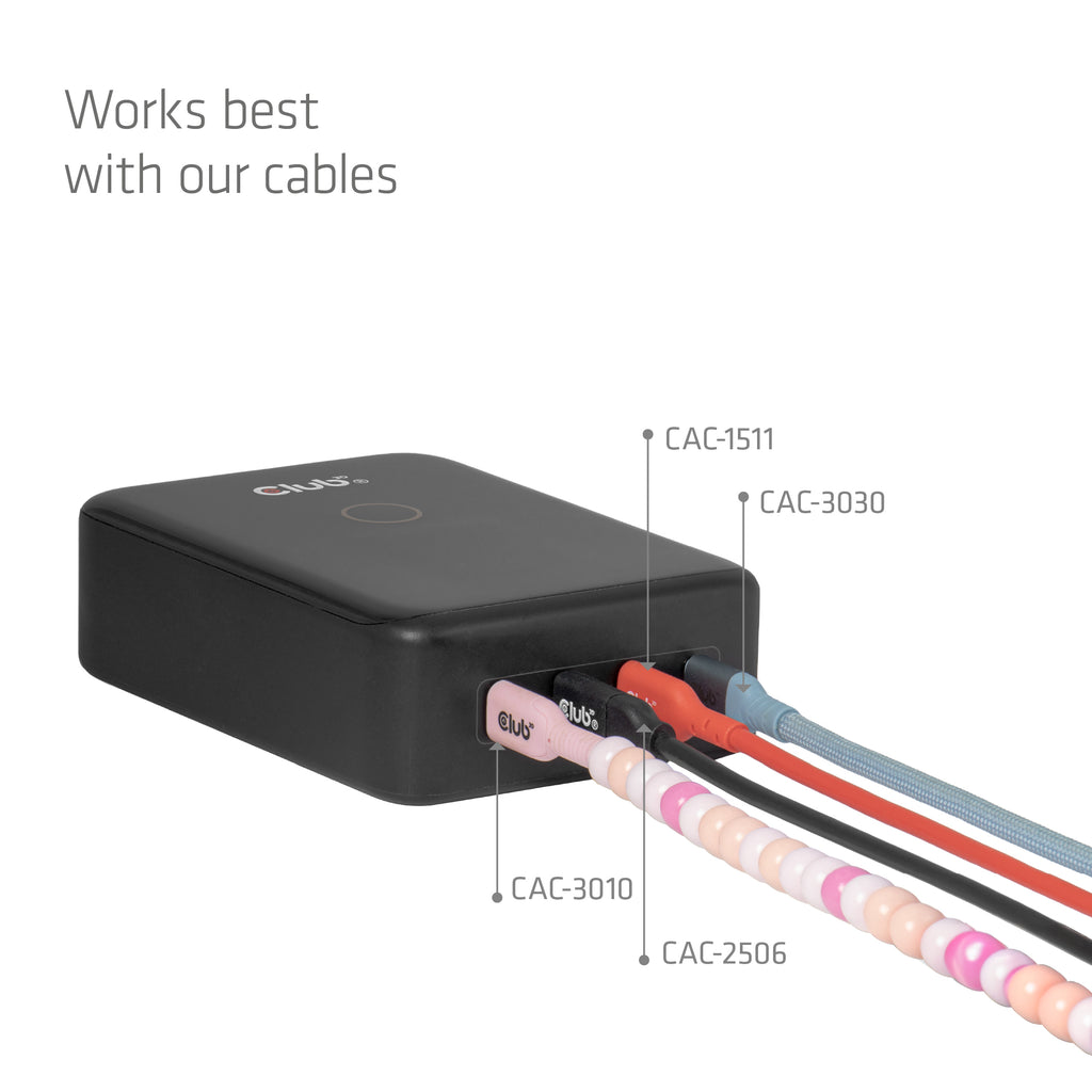 CLUB3D CAC-1933 Chargeur Universel Secteur Charge Rapide, 4 Ports USB-C, Noir