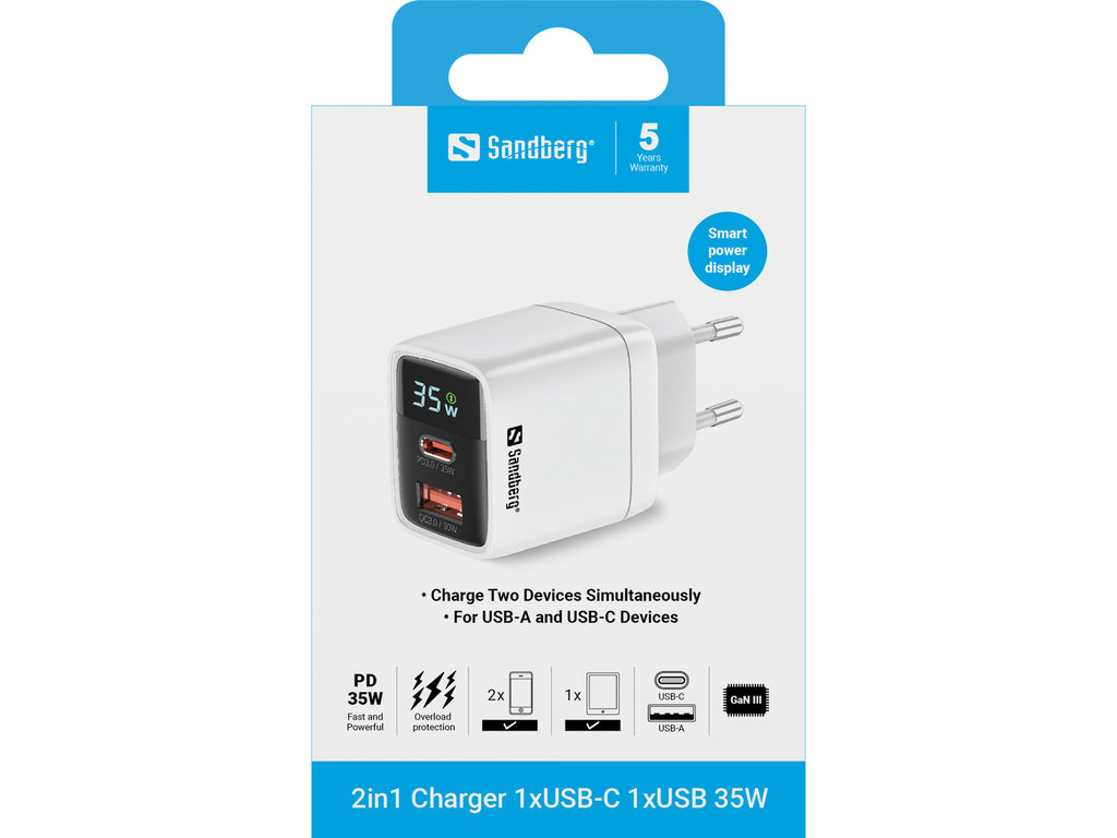 Sandberg 441-52 chargeur d'appareils mobiles Universel Blanc Secteur Charge rapide Intérieure