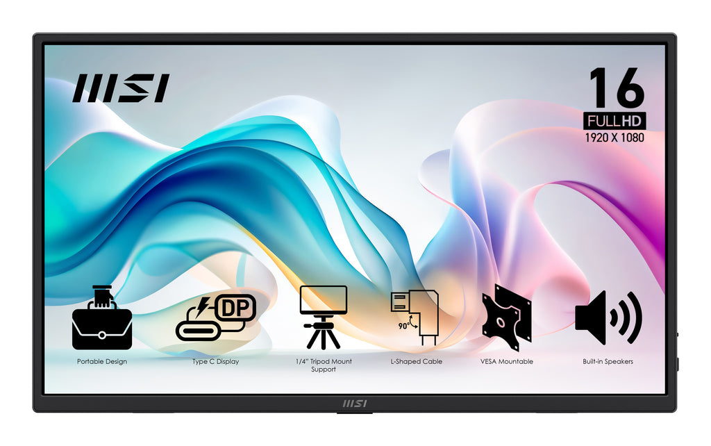 MSI PRO MP165DE E6 téléviseur et moniteur portables Moniteur portable Noir 39,6 cm (15.6") LED 1920 x 1080 pixels